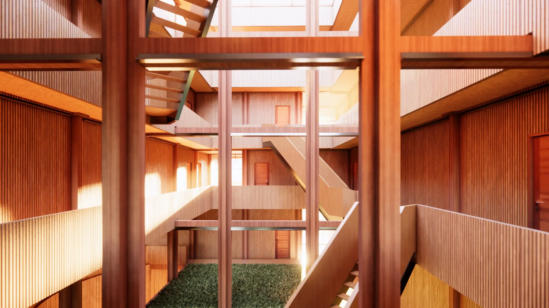 Warm timber interior of Core Naturalis