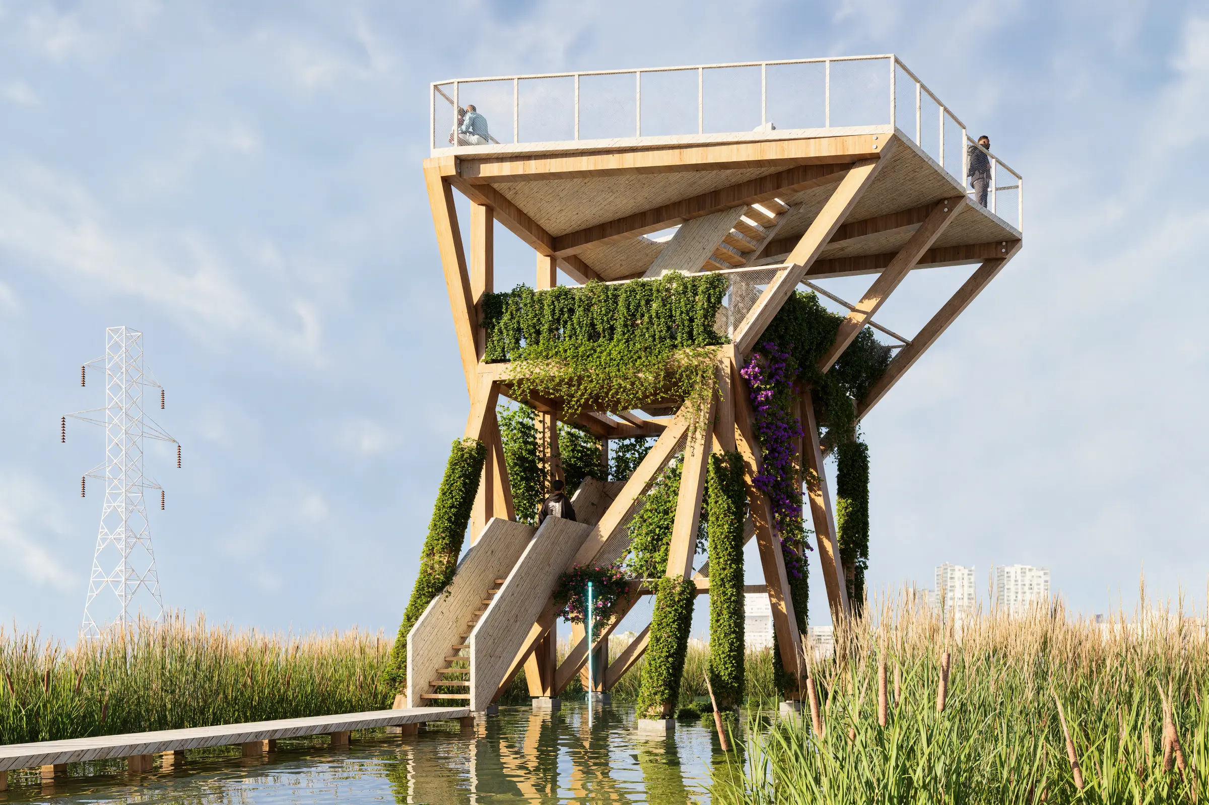 Nerthus timber observation tower among reeds